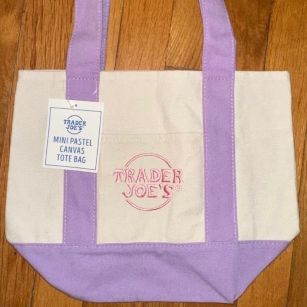 Brand new Trader Joe's mini pastel Lavender canvas tote bag NWT
